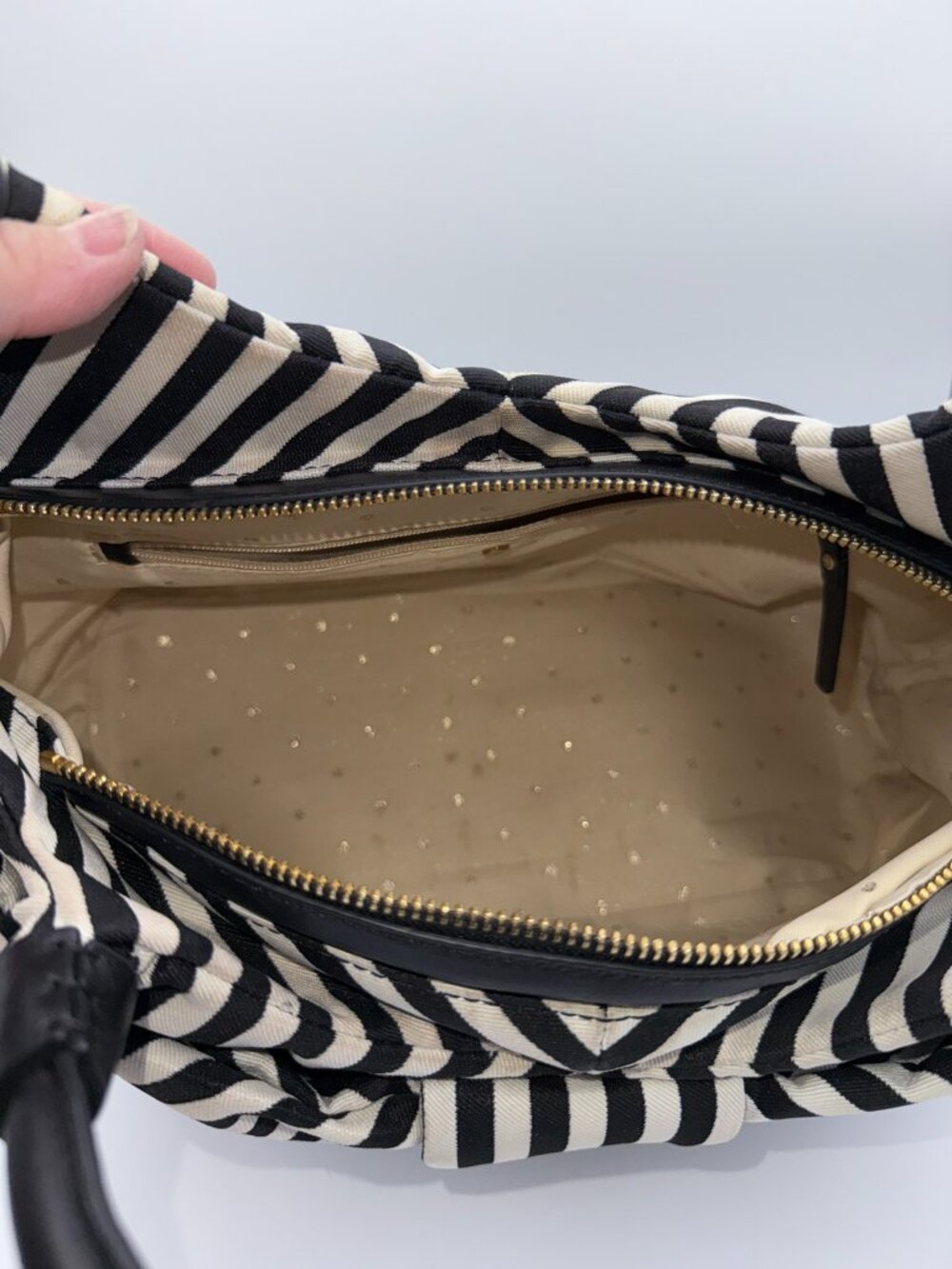 Kate Spade Black White Canvas Striped Bow Handbag Purse Classic Chic - Picture 16 of 16
